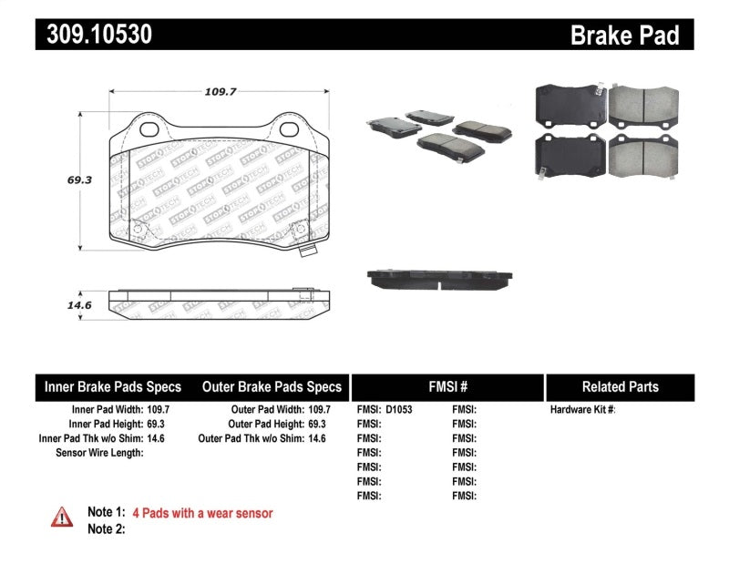 StopTech Performance 10+ Camaro Rear Brake Pads Main image