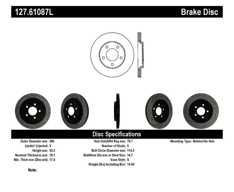 StopTech 05-10 Ford Mustang Slotted & Drilled Left Rear Rotor (view 7)