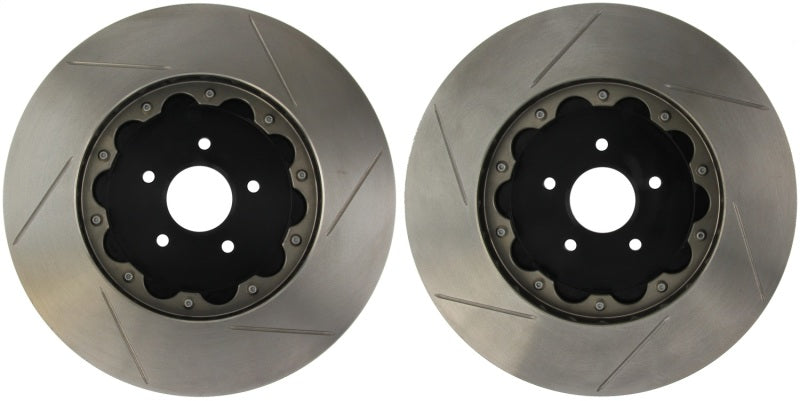 StopTech 09-15 Cadillac CTS-V AeroRotor 2pc Drilled and Zinc Plated Front Rotor (Pair) Main image