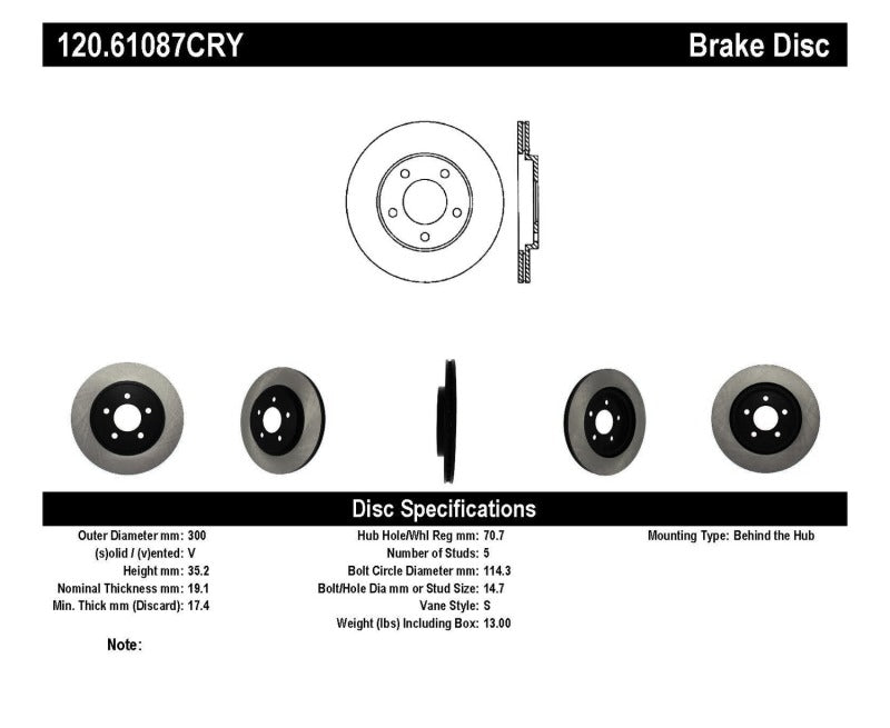 StopTech 05-14 Ford Mustang Cryo-Stop Rear Premium Rotor (view 5)