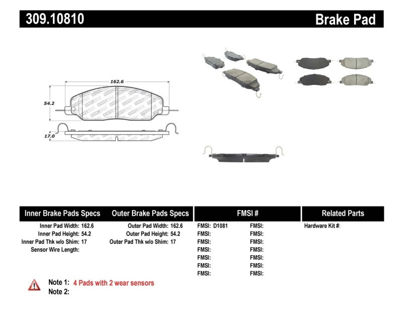 StopTech Performance 05-09 Ford Mustang Cobra/Mach 1 V6/GT / 10 Shelby/Shelby GT Front Brake Pads Main image