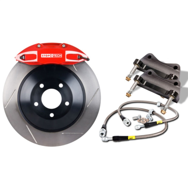 StopTech 05-14 Ford Mustang GT BBK Front ST-60 Red Calipers 1pc 355x32 Drilled Rotors Main image