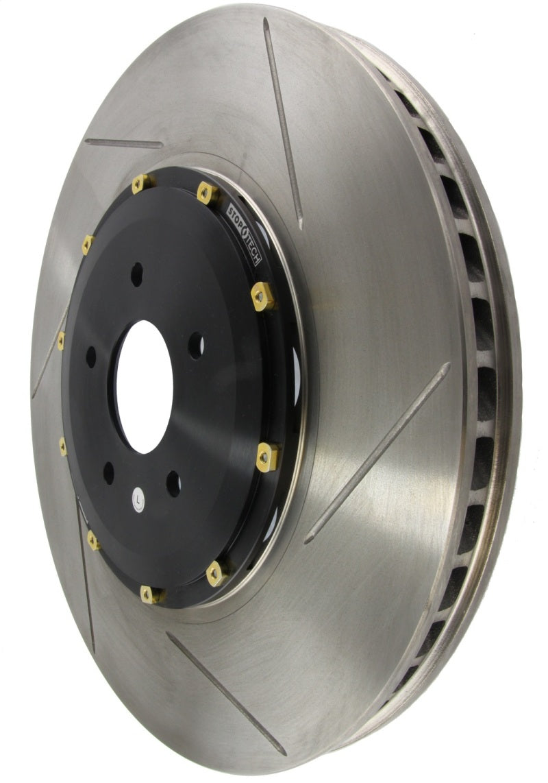 StopTech 2015 Ford Mustang GT w/ Brembo AeroRotor Direct Replacement 2pcs Slotted Left Front Rotor Main image