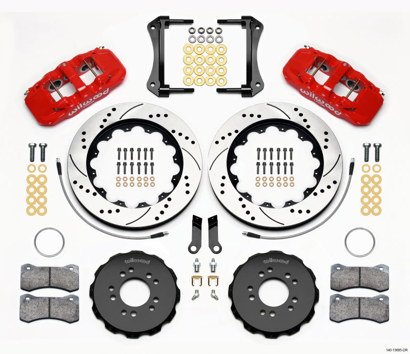Wilwood AERO6 Front Hat Kit 14.00 Drilled Red 2005-2014 Mustang w/ BMR Suspn. w/Lines Main image