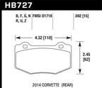Hawk 2014 Chevrolet Corvette HPS 5.0 Rear Brake Pads (view 3)
