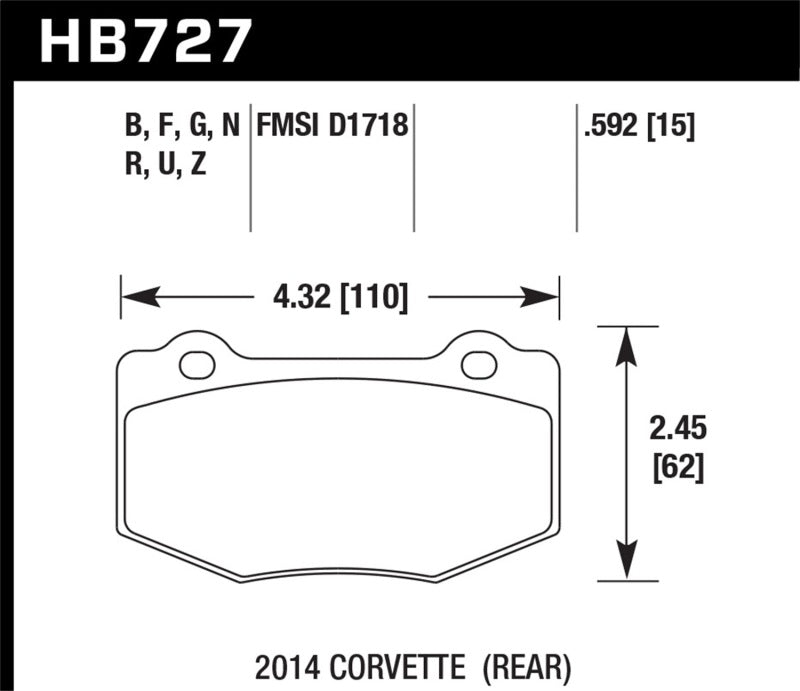 Hawk 2014 Chevrolet Corvette PC Rear Brake Pads (view 3)