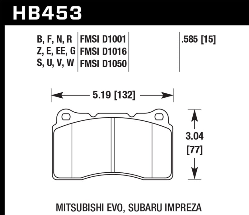 Hawk DTC-80 04-15 Subaru Impreza WRX/STI, 02-06/08-14 Mitsubishi Lancer Evo Front Brake Pads (view 3)