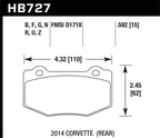 Hawk 2014 Chevrolet Corvette DTC-70 Rear Brake Pads (view 5)