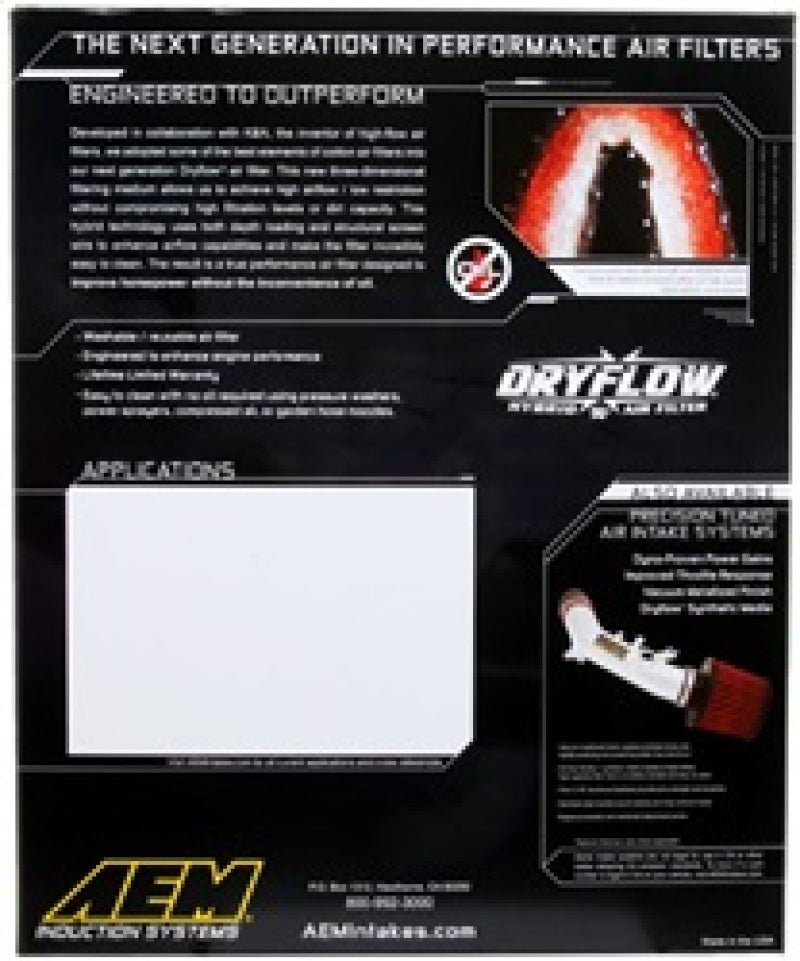 AEM 11 Dodge Challenger/Charger/300C 14.438in O/S L x 9.125in O/S W x 1.75in H DryFlow Air Filter - DaroRacing - Air Filters - Drop In - AEM Induction - AEM28-20460