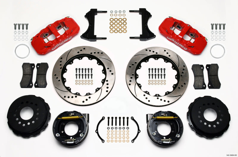 Wilwood AERO4 Rear P-Brake Kit 14.00in Drill Red 2005-2014 Mustang Main image