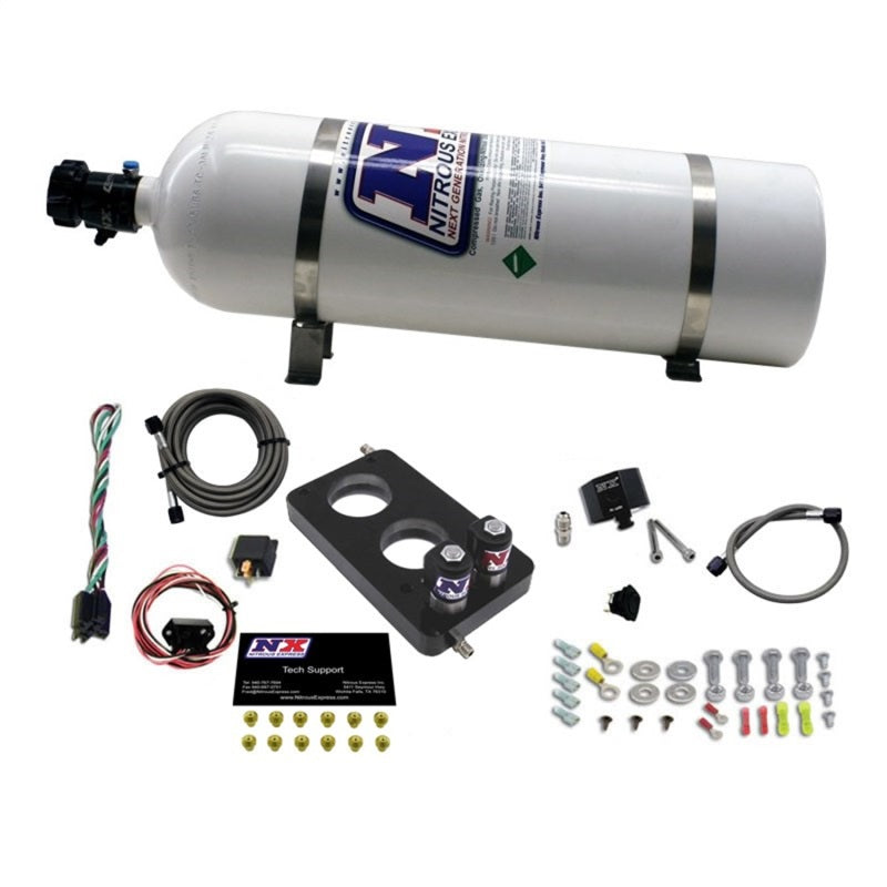 Nitrous Express 05-10 Ford Mustang 4.6L 3 Valve Nitrous Plate Kit (50-150HP) w/15lb Bottle Main image