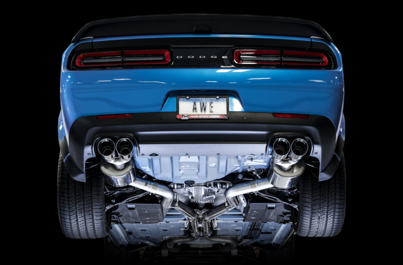 AWE Tuning 2015+ Dodge Challenger 6.4L/6.2L SC Track Edition Exhaust - Quad Chrome Silver Tips (view 2)