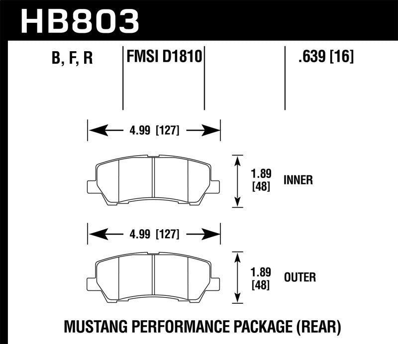 Hawk 16-17 Ford Mustang Brembo Package HPS Rear Brake Pads (view 5)
