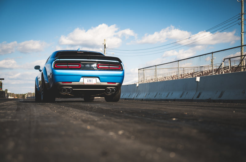 AWE Tuning 2015+ Dodge Challenger 6.4L/6.2L SC Track Edition Exhaust - Quad Chrome Silver Tips (view 3)