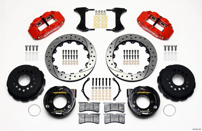 Wilwood Narrow Superlite 4R Rear P-Brk Kit 12.88in Drill Red 2005-2014 Mustang Main image