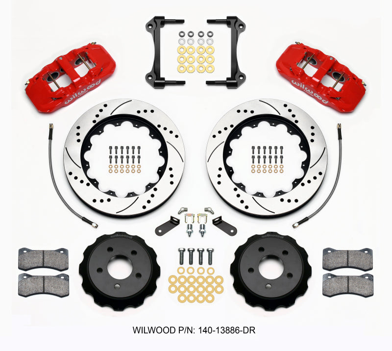 Wilwood AERO6 Front Hat Kit 14.00 Drilled Red 15-23 Mustang w/Lines Main image